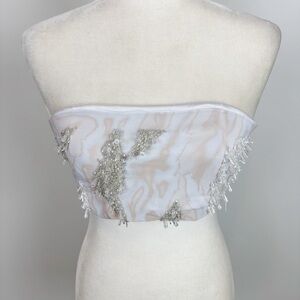Onalaja x REVOLVE Bandeau Beaded Top in White & Off White Size S